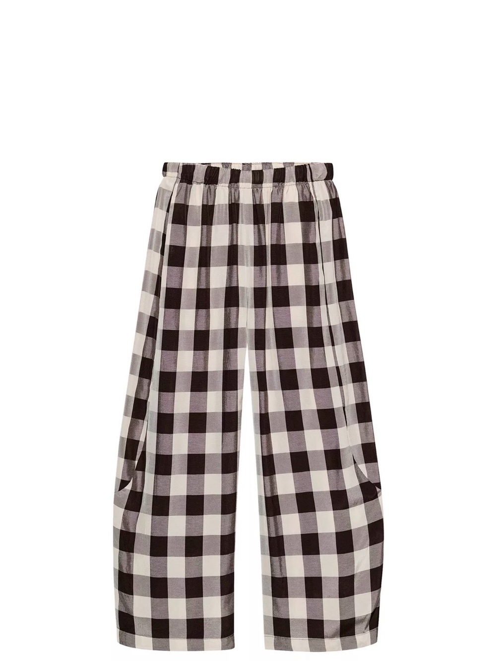 Zara Brown and Ecru Elastic-Waist Wide Leg Pants Size L